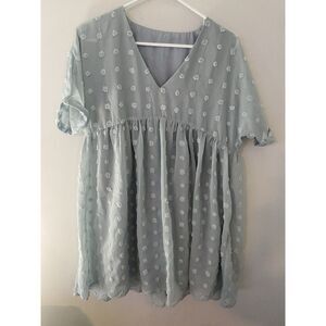 Swiss Dot Babydoll Flowy Dress- Light Blue V Neck Size Small Lining